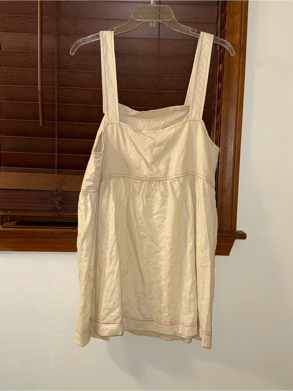 NWT ReMADE By UO Made In LA EcoVero™ Cream Linen Shortall Button-Straps Dress S - Picture 4 of 9